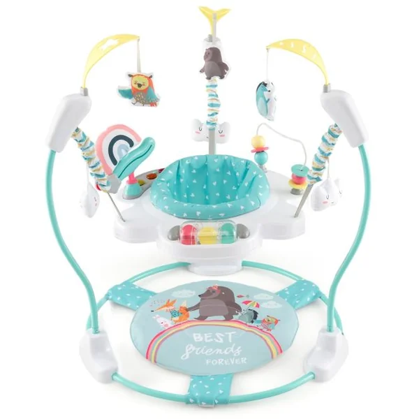 Trotteur Jungle Siège Rebondissant Réglable en Hauteur Jouets Interactifs Plateau Musical Lumières et Sons Centre de Jeu et D'apprentissage Bleu