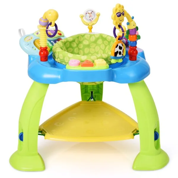 Trotteur Musical Évolutif Bébé 2 en 1 Table d'Activités Siège Pivotant à 360° 3 Hauteurs Réglables 5 Jouets Sensoriels Bleu