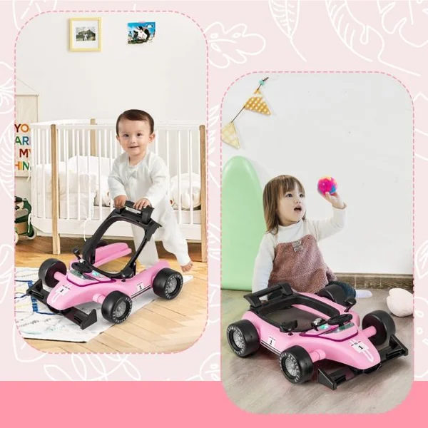 Trotteur Pliable 4 en 1 Pousseur Hauteur et Vitesse Réglables Boîte à Musique avec Lumière Volant Apparence de Voiture Violet