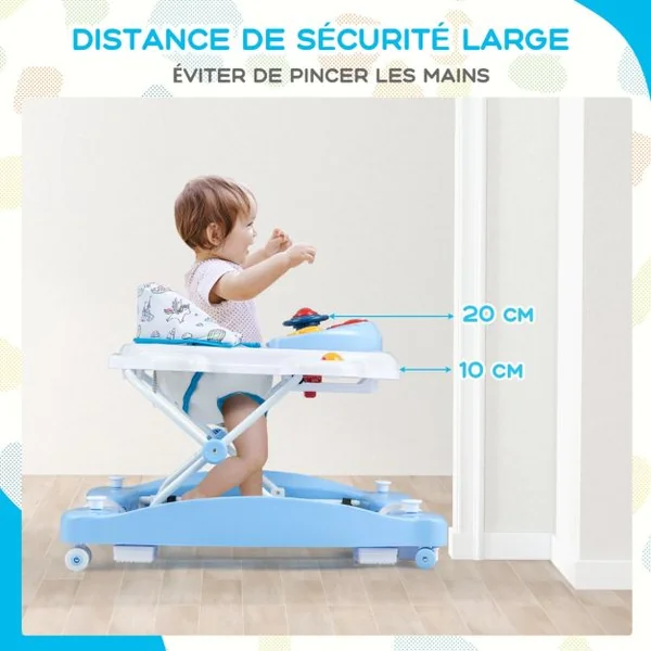 Trotteur Évolutif avec Lumière&Musique Trotteur Marche Pliable avec 3 Hauteur Réglable Charge 12 kg pour Bébé de 6 Mois + Bleu/Gris/Rose/Vert