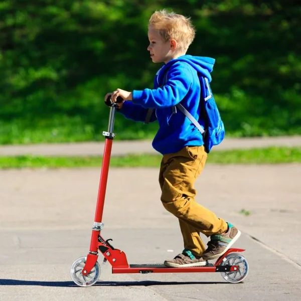 Trottinette Enfant 2 Roues Patinette Enfant Pliable Scooter Enfant Kick avec LED Lumière Hauteur Réglable Bleu/Bleu Foncé/Rose/Rouge/Violet/Jaune
