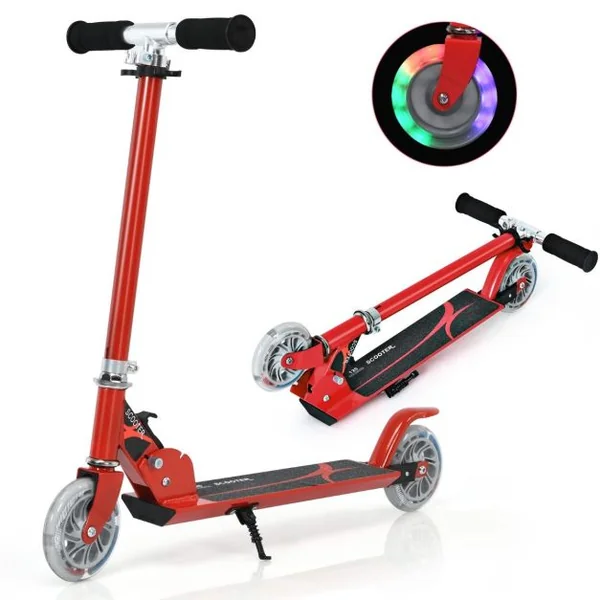 Trottinette Enfant 2 Roues Patinette Enfant Pliable Scooter Enfant Kick avec LED Lumière Hauteur Réglable Bleu/Bleu Foncé/Rose/Rouge/Violet/Jaune