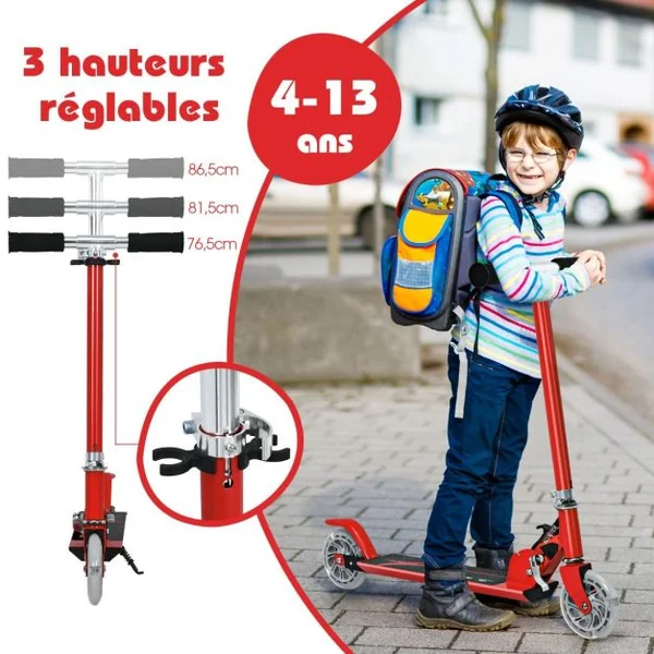 Trottinette Enfant 2 Roues Patinette Enfant Pliable Scooter Enfant Kick avec LED Lumière Hauteur Réglable Bleu/Bleu Foncé/Rose/Rouge/Violet/Jaune