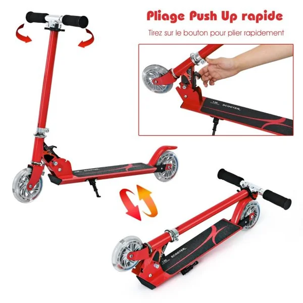 Trottinette Enfant 2 Roues Patinette Enfant Pliable Scooter Enfant Kick avec LED Lumière Hauteur Réglable Bleu/Bleu Foncé/Rose/Rouge/Violet/Jaune