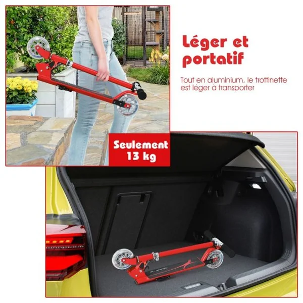 Trottinette Enfant 2 Roues Patinette Enfant Pliable Scooter Enfant Kick avec LED Lumière Hauteur Réglable Bleu/Bleu Foncé/Rose/Rouge/Violet/Jaune