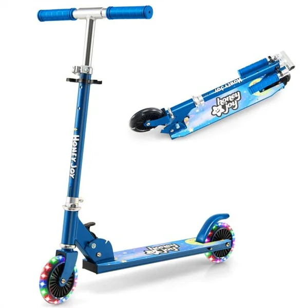 Trottinette Enfant Pliable 2 Roues Clignotantes Automatiques Hauteur Réglable Poignée TPR Alliage d'Aluminium 3-8 Ans 5 Couleurs au Choix