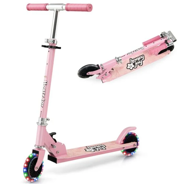 Trottinette Enfant Pliable 2 Roues Clignotantes Automatiques Hauteur Réglable Poignée TPR Alliage d'Aluminium 3-8 Ans 5 Couleurs au Choix