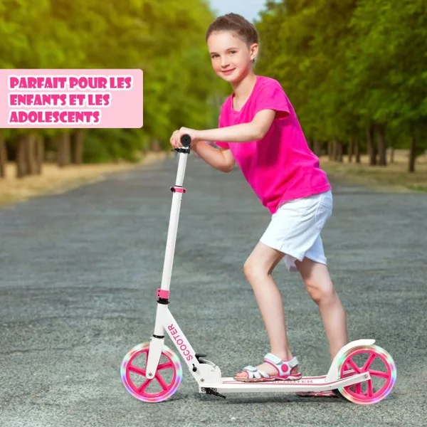 Trottinette Enfant Pliable avec 2 Roues Clignotantes&Guidon Réglable Trottinette Freestyle avec Plateforme Antidérapante Charge 110kg Rose