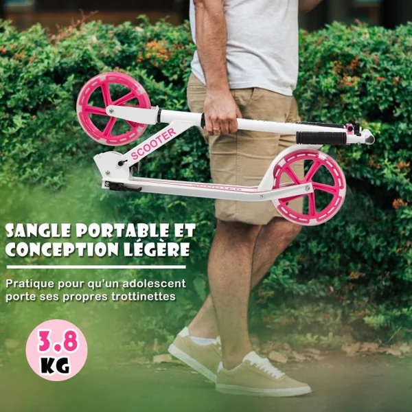 Trottinette Enfant Pliable avec 2 Roues Clignotantes&Guidon Réglable Trottinette Freestyle avec Plateforme Antidérapante Charge 110kg Rose