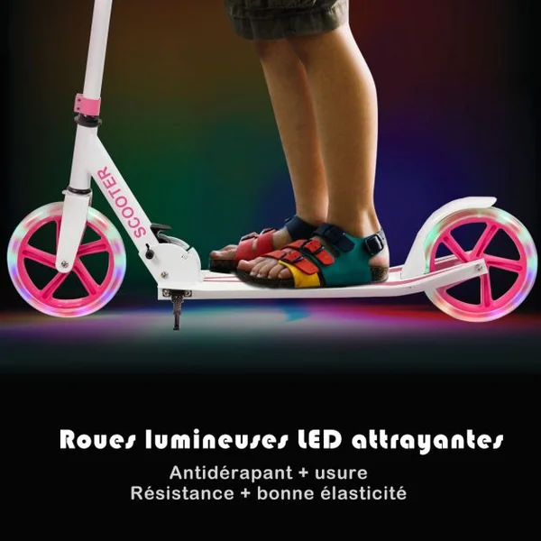Trottinette Enfant Pliable avec 2 Roues Clignotantes&Guidon Réglable Trottinette Freestyle avec Plateforme Antidérapante Charge 110kg Rose