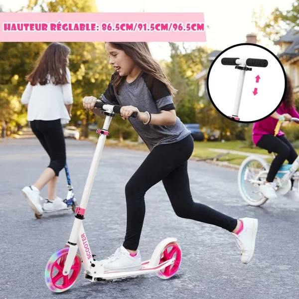 Trottinette Enfant Pliable avec 2 Roues Clignotantes&Guidon Réglable Trottinette Freestyle avec Plateforme Antidérapante Charge 110kg Rose
