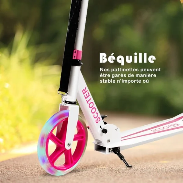 Trottinette Enfant Pliable avec 2 Roues Clignotantes&Guidon Réglable Trottinette Freestyle avec Plateforme Antidérapante Charge 110kg Rose