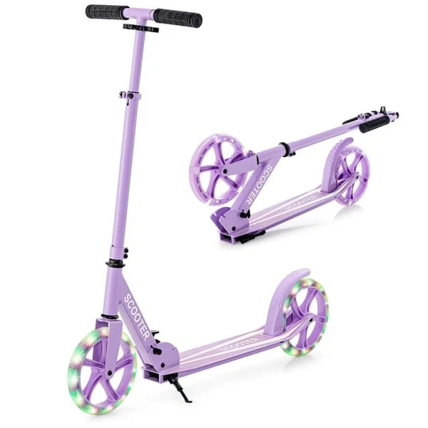 Trottinette Enfant Pliable avec 2 Roues Clignotantes&Guidon Réglable Trottinette Freestyle avec Plateforme Antidérapante Charge 110kg Violet
