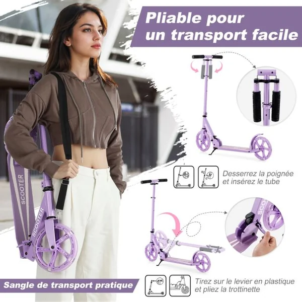 Trottinette Enfant Pliable avec 2 Roues Clignotantes&Guidon Réglable Trottinette Freestyle avec Plateforme Antidérapante Charge 110kg Violet