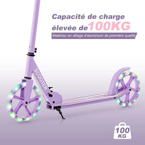 Trottinette Enfant Pliable avec 2 Roues Clignotantes&Guidon Réglable Trottinette Freestyle avec Plateforme Antidérapante Charge 110kg Violet