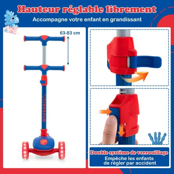 Trottinette Enfant Pliable avec Roues Clignotantes&Hauteur Réglable(63-83cm) Charge 50kg pour 37-60 Mois Rose
