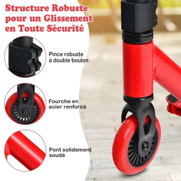 Trottinette Enfants 2 Roues Système de Compression HIC Roulements ABEC-9 Plateforme en Aluminium 7 Ans Charge 100KG Rouge