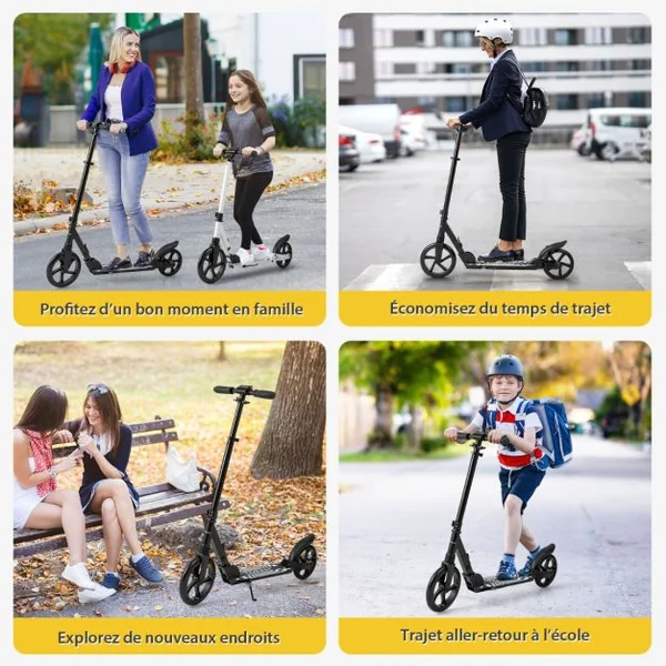 Trottinette Pliable en une Seconde avec Guidon Réglable Cadre en Aluminium Béquille Roulements ABCE-7 Charge 100 kg Noir