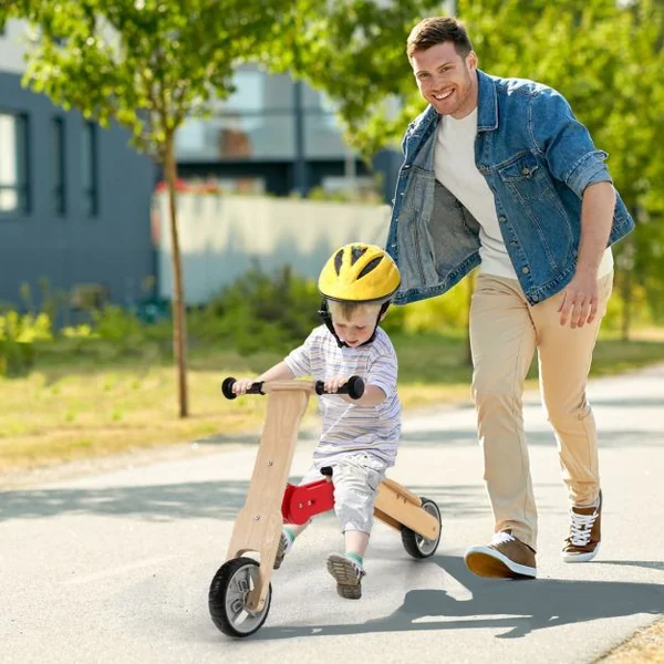Trottinette pour Enfants 2 en 1 Ajustée à DraisienneSiège Amovible- Roues en EVA Cadre en Bois Charge Max.: 50KG 3 Ans +