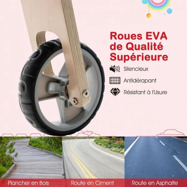 Trottinette pour Enfants 2 en 1 Ajustée à DraisienneSiège Amovible- Roues en EVA Cadre en Bois Charge Max.: 50KG 3 Ans +