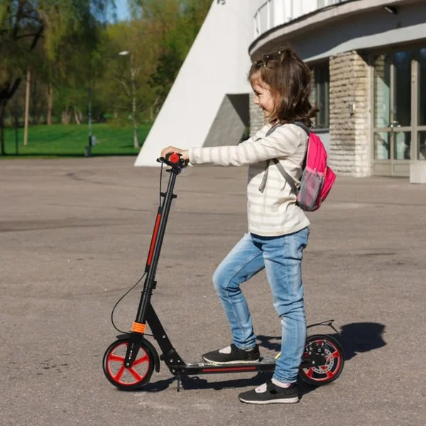 Trottinette à 2 Roues avec Frein Pliable 3 Hauteures Aajustables Fait en Alliage d'Aluminium Charge Max.100KG Noir/Noir+Rouge/Blanc/Bleu/Rouge