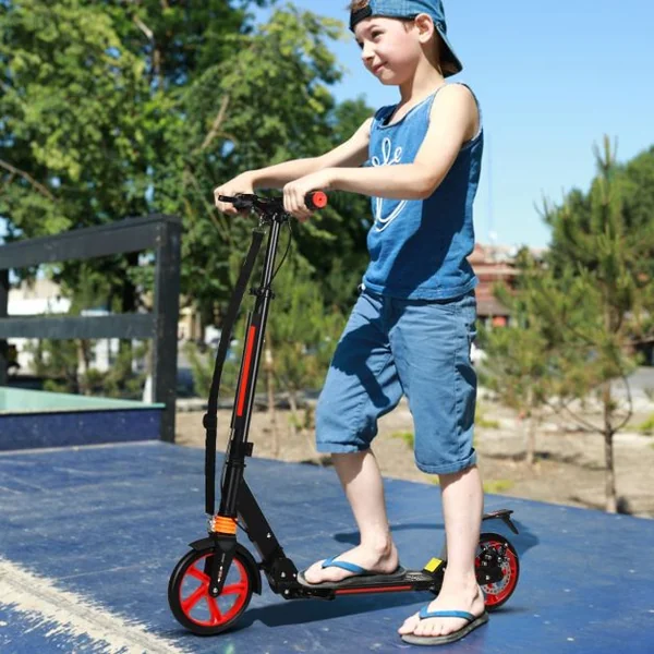 Trottinette à 2 Roues avec Frein Pliable 3 Hauteures Aajustables Fait en Alliage d'Aluminium Charge Max.100KG Noir/Noir+Rouge/Blanc/Bleu/Rouge