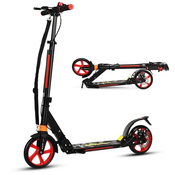 Trottinette à 2 Roues avec Frein Pliable 3 Hauteures Aajustables Fait en Alliage d'Aluminium Charge Max.100KG Noir/Noir+Rouge/Blanc/Bleu/Rouge