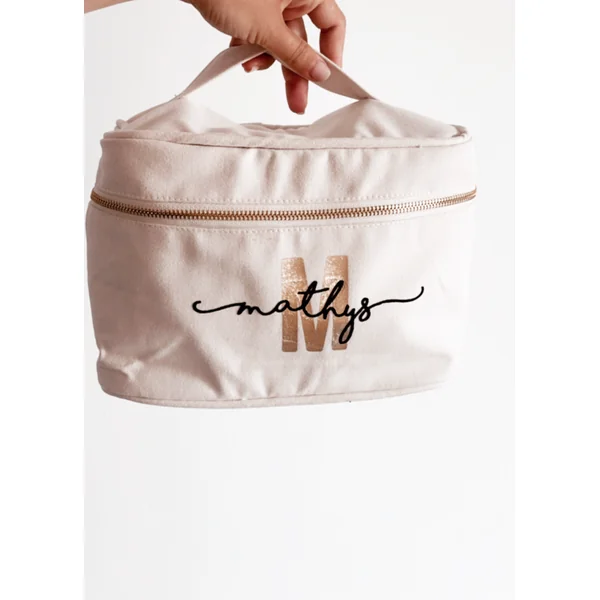 Trousse de Toilette en Coton Personnalisée – Prénom et Initiales pour un Cadeau Pratique et Stylé !