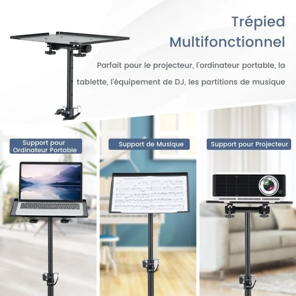 Trépied pour Projecteur à Hauteur Réglable 70-118,5CM Support Videoprojecteur pour Projecteur d'Ordinateur Portable Convient aux Bureau Maison