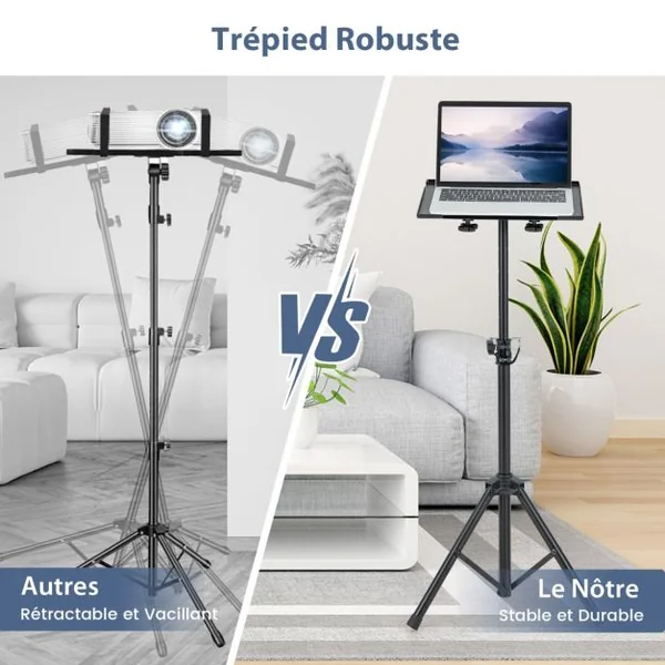 Trépied pour Projecteur à Hauteur Réglable 70-118,5CM Support Videoprojecteur pour Projecteur d'Ordinateur Portable Convient aux Bureau Maison