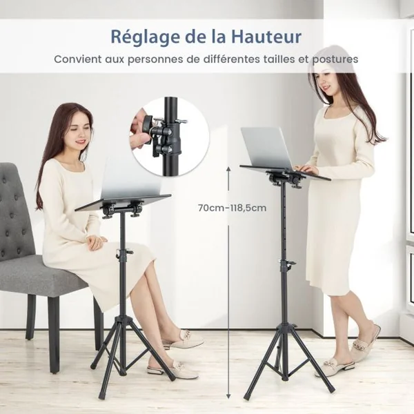 Trépied pour Projecteur à Hauteur Réglable 70-118,5CM Support Videoprojecteur pour Projecteur d'Ordinateur Portable Convient aux Bureau Maison