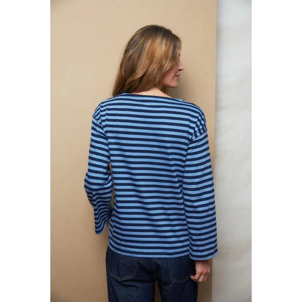 T-shirt Allaitant Manches Longues Marinière Bleu Rayé en Coton