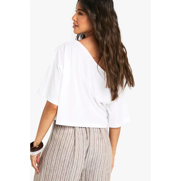T-shirt crop boxy à épaules dénudées