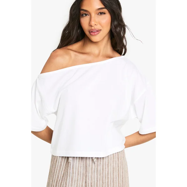 T-shirt crop boxy à épaules dénudées