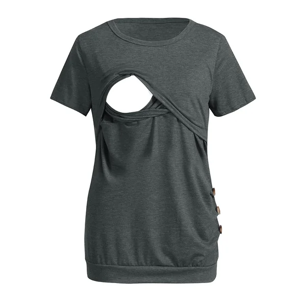 T-shirt de grossesse et d'allaitement manche courtes avec boutons dorés