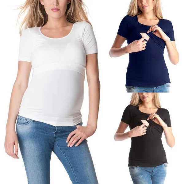 T-shirt de grossesse et d'allaitement moulant manches courtes