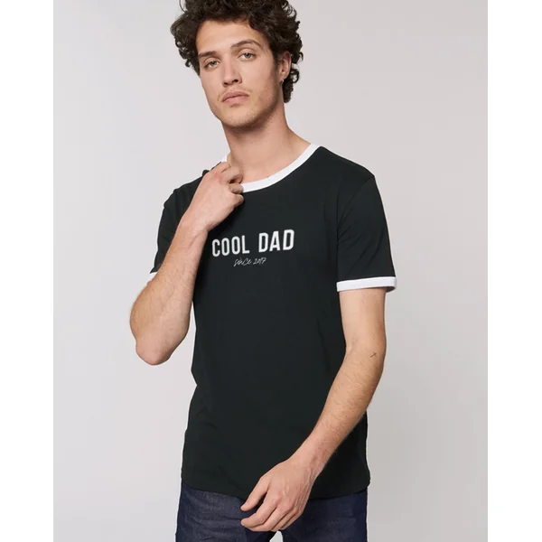 T-shirt manches contrastées blanches pour Papa – Cool Dad Since, en coton biologique