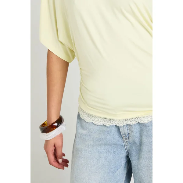T-shirt Épaules Dénudées Avec Bordure En Dentelle