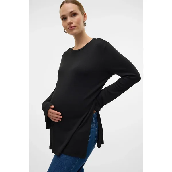 Tunique de grossesse et d'allaitement noire en maille fluide – manches longues