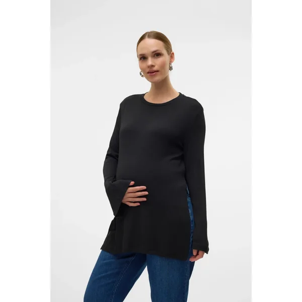 Tunique de grossesse et d'allaitement noire en maille fluide – manches longues