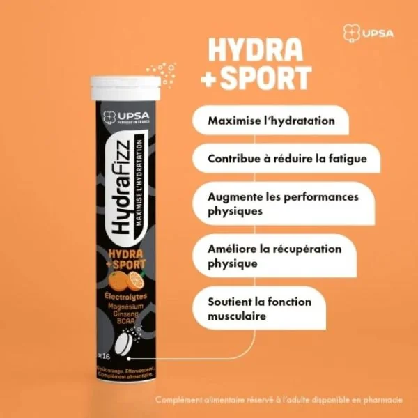 UPSA - HYDRAFIZZ - HYDRA SPORT - 16 PASTILLES EFFERVESCENTES GOUT ORANGE