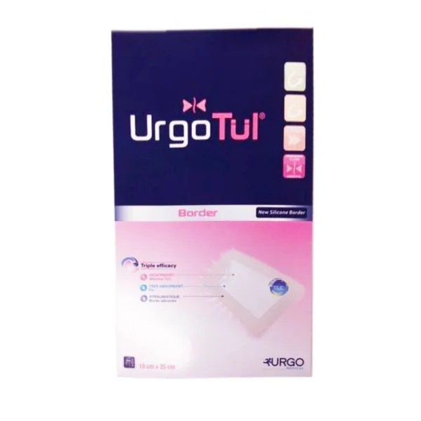 URGOTUL Border 10 x 25 cm - Pansement Hydrocellulaire de Technologie Lipido Colloïde à Bord Adhésif