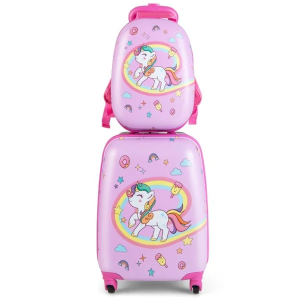 Valise Enfant à Roulettes 16’’ + Sac à dos 12’’ Ensemble de Bagage Enfants 10 Couleurs au Choix