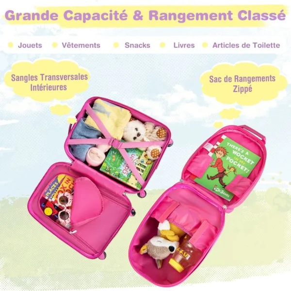 Valise Enfant à Roulettes 16’’ + Sac à dos 12’’ Ensemble de Bagage Enfants 10 Couleurs au Choix