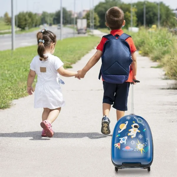 Valise Enfants à Roulettes 16’’ avec Coque Rigide Bagage Enfants avec Poignée en Aluminium à 2 Niveaux Motif Vifs Bleu/Violet