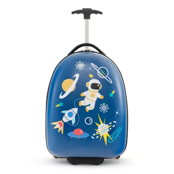 Valise Enfants à Roulettes 16’’ avec Coque Rigide Bagage Enfants avec Poignée en Aluminium à 2 Niveaux Motif Vifs Bleu/Violet