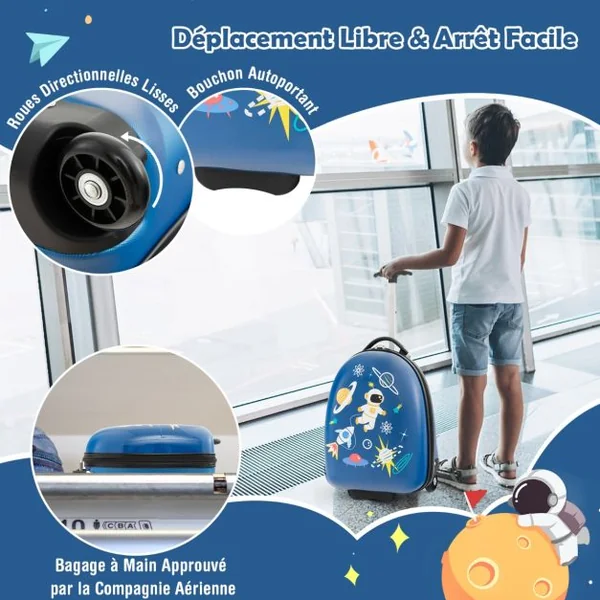 Valise Enfants à Roulettes 16’’ avec Coque Rigide Bagage Enfants avec Poignée en Aluminium à 2 Niveaux Motif Vifs Bleu/Violet