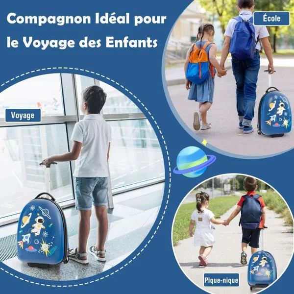 Valise Enfants à Roulettes 16’’ avec Coque Rigide Bagage Enfants avec Poignée en Aluminium à 2 Niveaux Motif Vifs Bleu/Violet