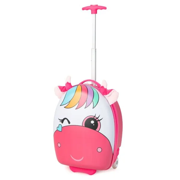 Valise Enfants à Roulettes 16’’ avec Roues Lumineuses Bagages Enfant avec Poignée Rétractable 68,5-83,5CM Cheval
