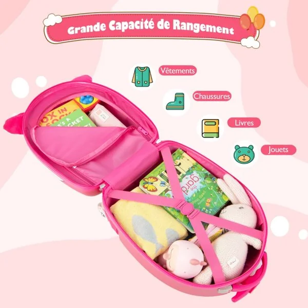 Valise Enfants à Roulettes 16’’ avec Roues Lumineuses Bagages Enfant avec Poignée Rétractable 68,5-83,5CM Cheval